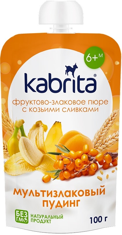 Пюре фруктово-злаковое Kabrita с козьими сливками Мультизлаковый пудинг для детей с 6 месяцев 100г 230₽