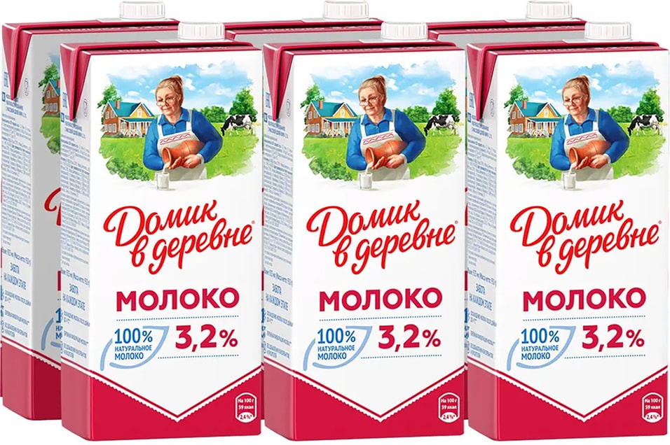 Молоко Домик в деревне ультрапастеризованное 3.2% 950г (упаковка 12 шт.) от Vprok.ru