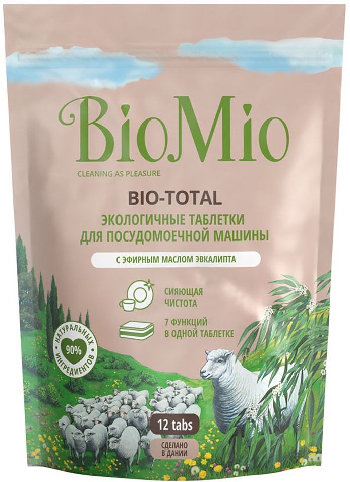Таблетки для посудомоечных машин BioMio Bio-Total 7в1с маслом эвкалипта 12шт от Vprok.ru