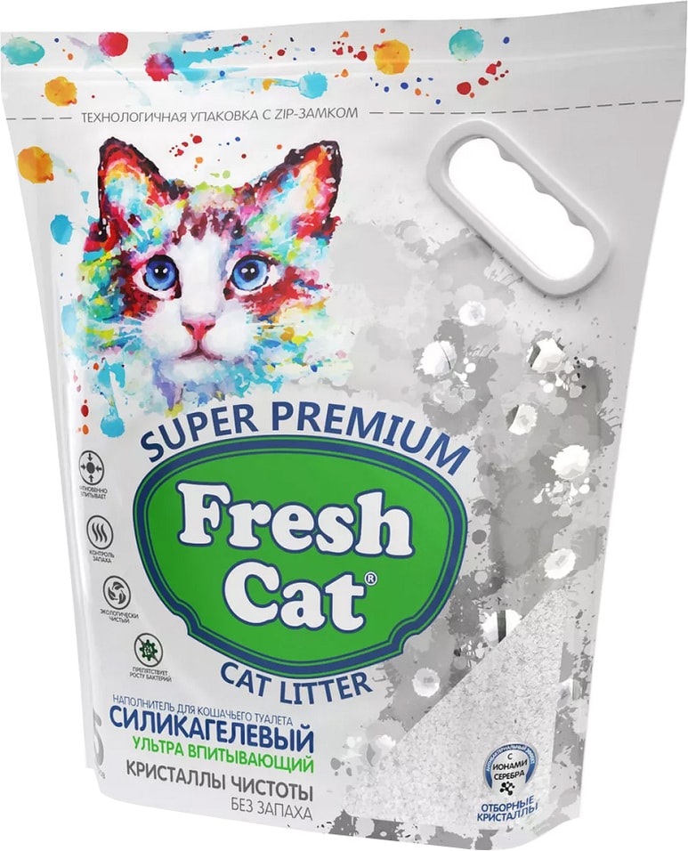 Наполнитель силикагелевый для кошачьего туалета Fresh Cat Кристаллы чистоты без аромата 5л