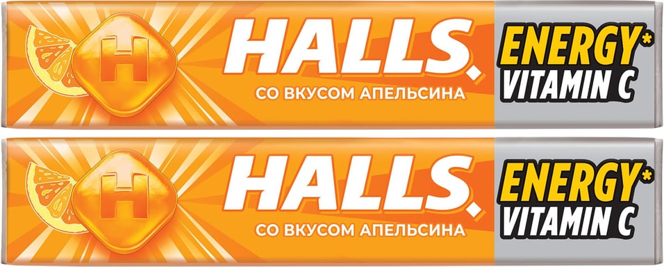 Леденцы Halls С витамином С апельсин 25г (упаковка 2 шт.)