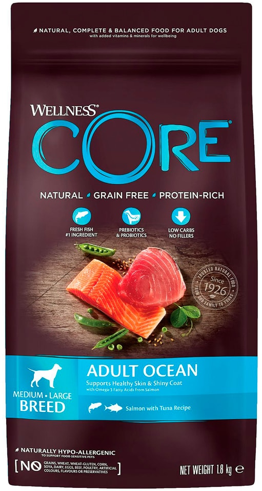 Сухой корм для собак Core из лосося с тунцом для средних и крупных пород 1.8кг