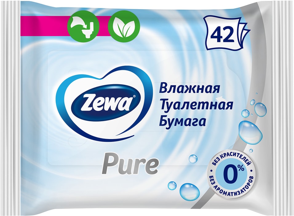 Туалетная бумага Zewa Pure без аромата влажная 42шт в ассортименте от Vprok.ru