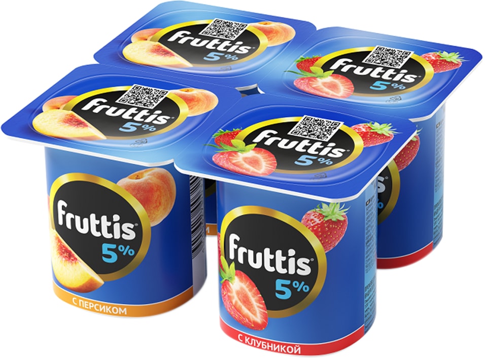 Продукт йогуртный Fruttis Клубника Персик 5% 4шт*115г