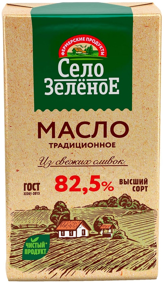 Масло сладкосливочное Село Зеленое Традиционное несоленое 82.5% 175г