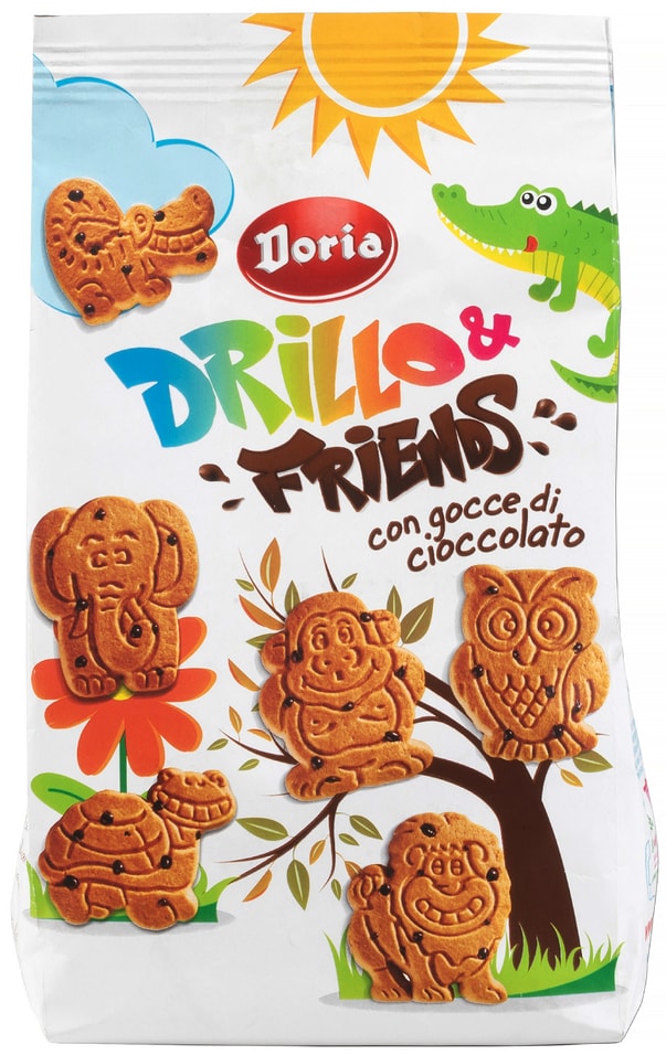 Печенье Doria Drillo & friends сахарное с шоколадной крошкой 350г