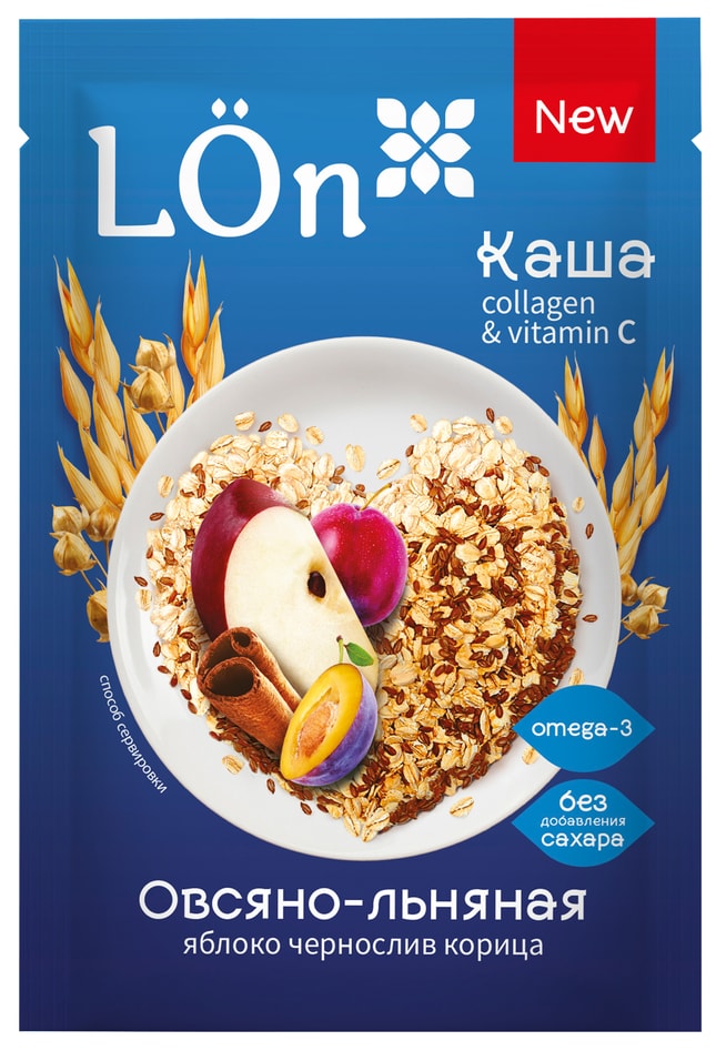 Каша LON Овсяно-льняная с яблоком черносливом и корицей 30г 61₽