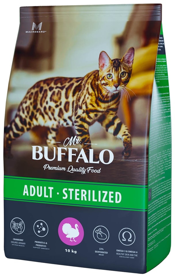 Сухой корм для кошек Mr.Buffalo Sterilized с индейкой 10кг