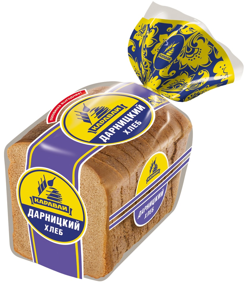 Хлеб Каравай Дарницкий половинка нарезанный 375г