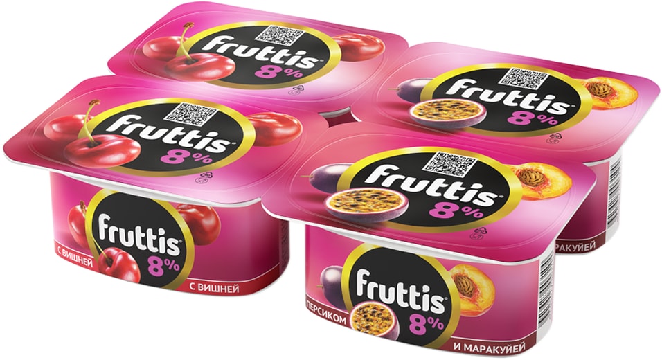 Продукт йогуртный Fruttis Персик-маракуйя Вишня 8% 4шт*115г