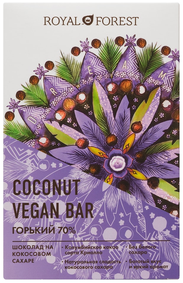 Шоколад Royal Forest Coconut Vegan Bar Горький 70% 50г