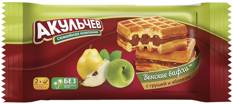Вафли Акульчев венские с грушей и яблоком 100г