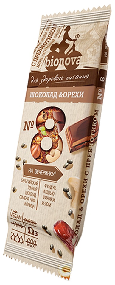 Батончик фруктово-ореховый Bionova с шоколадом и орехами 35г