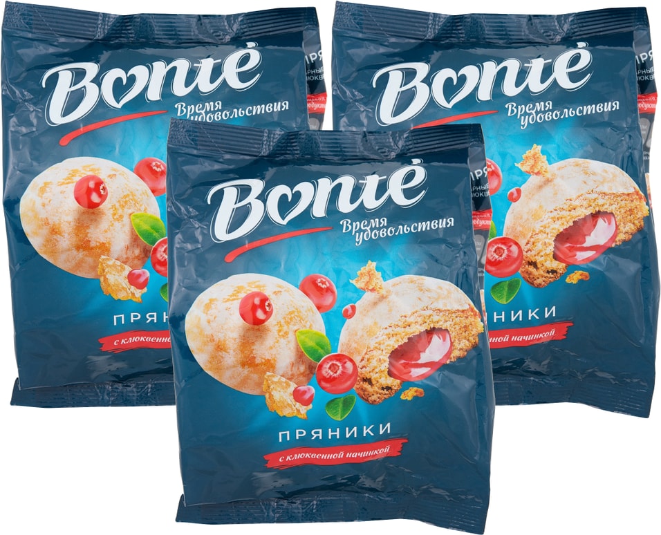 Пряники Bonte с клюквенной начинкой 300г (упаковка 3 шт.)