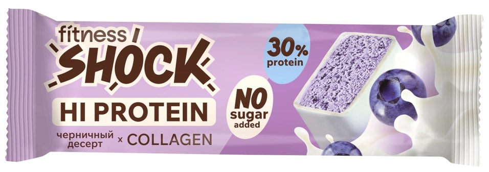 Батончик FitnesShock Черничный десерт 40гс доставкой!