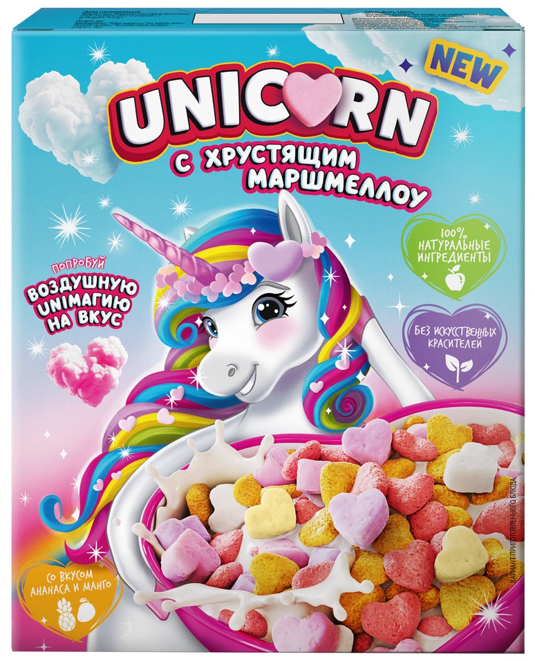 Готовый завтрак Unicorn с хрустящим маршмеллоу со вкусом манго и ананаса 160г 159₽