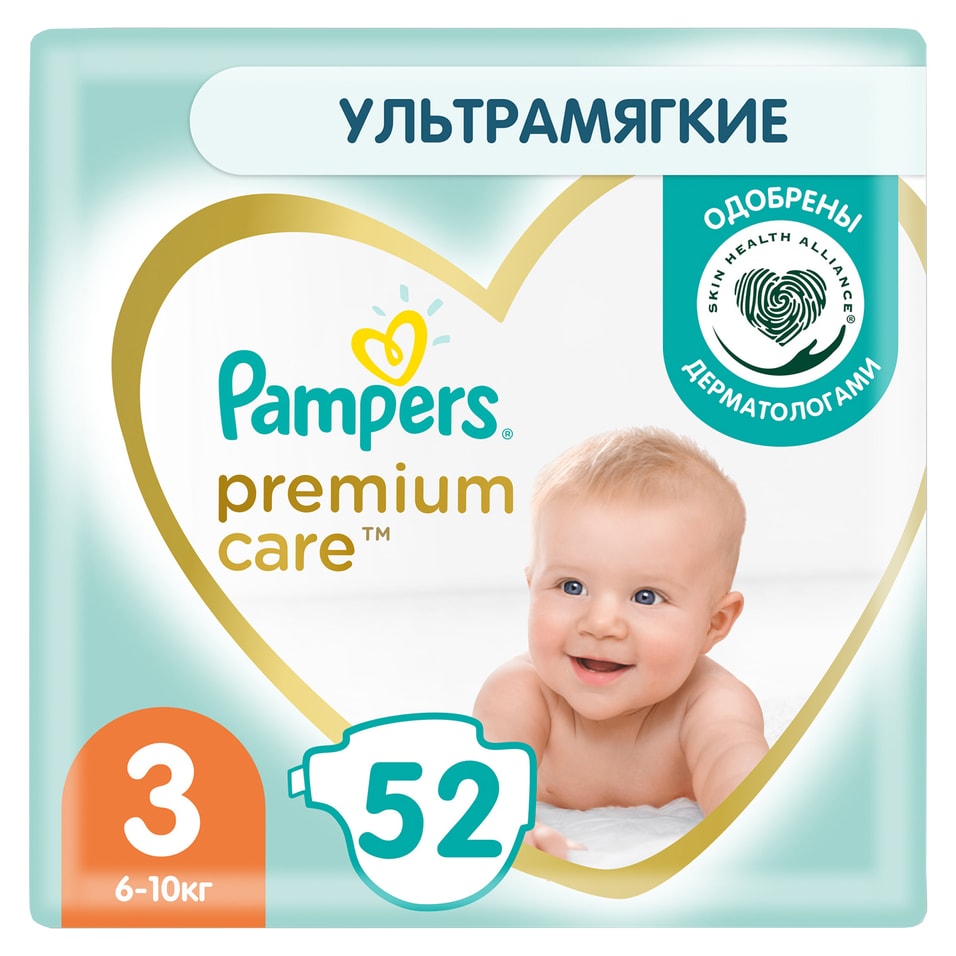 Подгузники Pampers Premium Care 6-10кг Размер 3 52шт