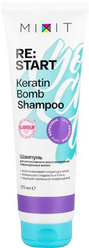 Шампунь для волос MiXiT Re:start Keratin bomb shampoo для интенсивного восстановления поврежденных волос 275мл