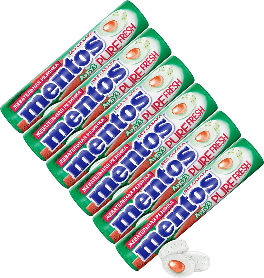 Жевательная резинка Mentos Pure Fresh Арбуз 155г упаковка 6 шт 138₽