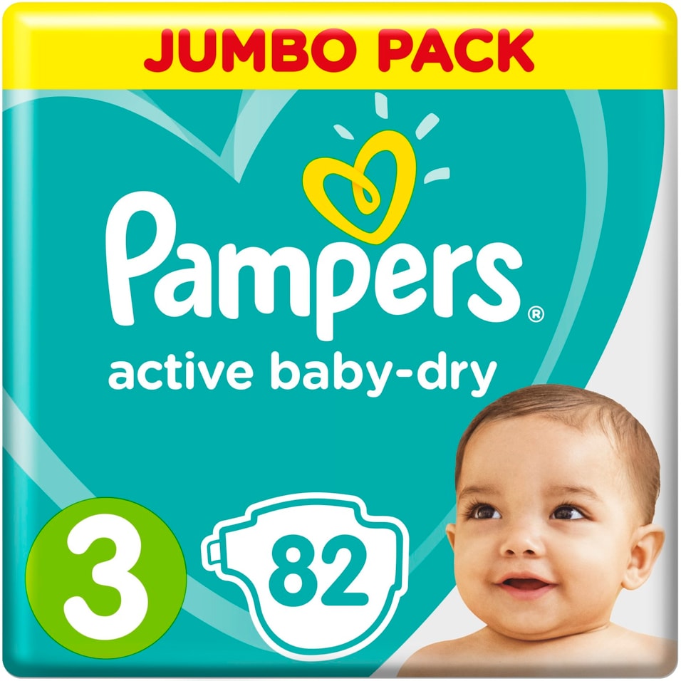 Подгузники Pampers Active Baby-Dry 6–10кг Размер 3 82шт