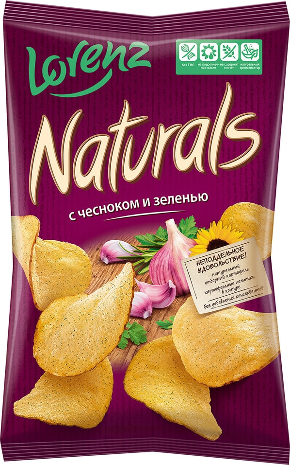 Чипсы Lorenz Naturals с чесноком и зеленью 100г от Vprok.ru