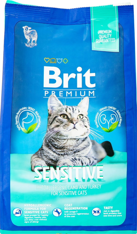 Сухой корм для кошек Brit Premium Sensitive с курицей и бараниной 0.8кг