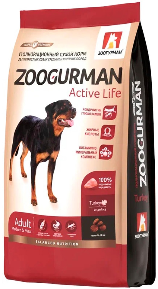 Сухой корм для собак Зоогурман Zoogurman Active Life Индейка 2.2кг