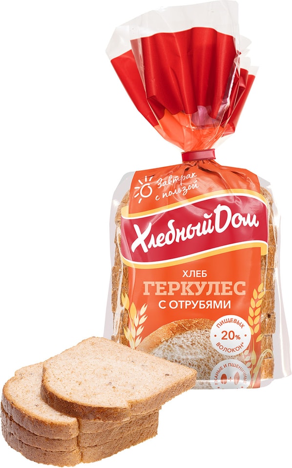 Хлеб Хлебный Дом Геркулес с отрубями половинка нарезанный 250г от Vprok.ru