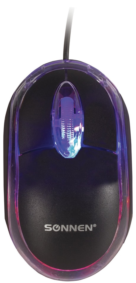 Мышь проводная Sonnen М-204 USB 1000dpi 2 кнопки+колесо-кнопка оптическая подсветка черная