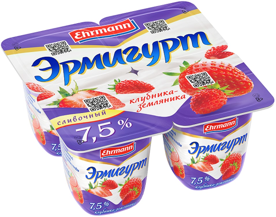 Продукт йогуртный Эрмигурт Клубника-Земляника 7.5% 4шт*100г