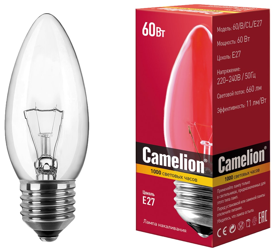 Лампа накаливания Camelion E27 60Вт от Vprok.ru