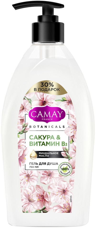 Гель для душа Camay Botanicals Японская сакура с натуральными экстрактами и маслами без парабенов 750мл
