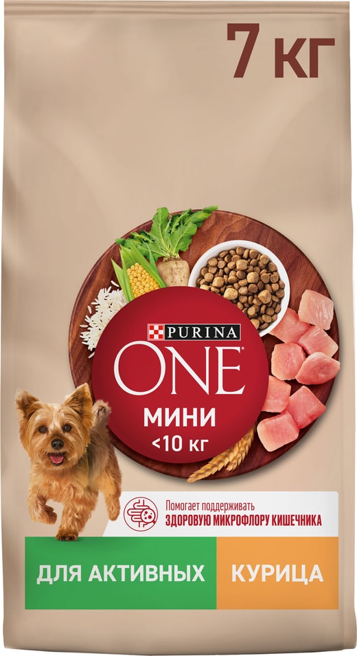 Сухой корм для собак Purina ONE для мелких пород с активным образом жизни с курицей и рисом 7кг 2519₽