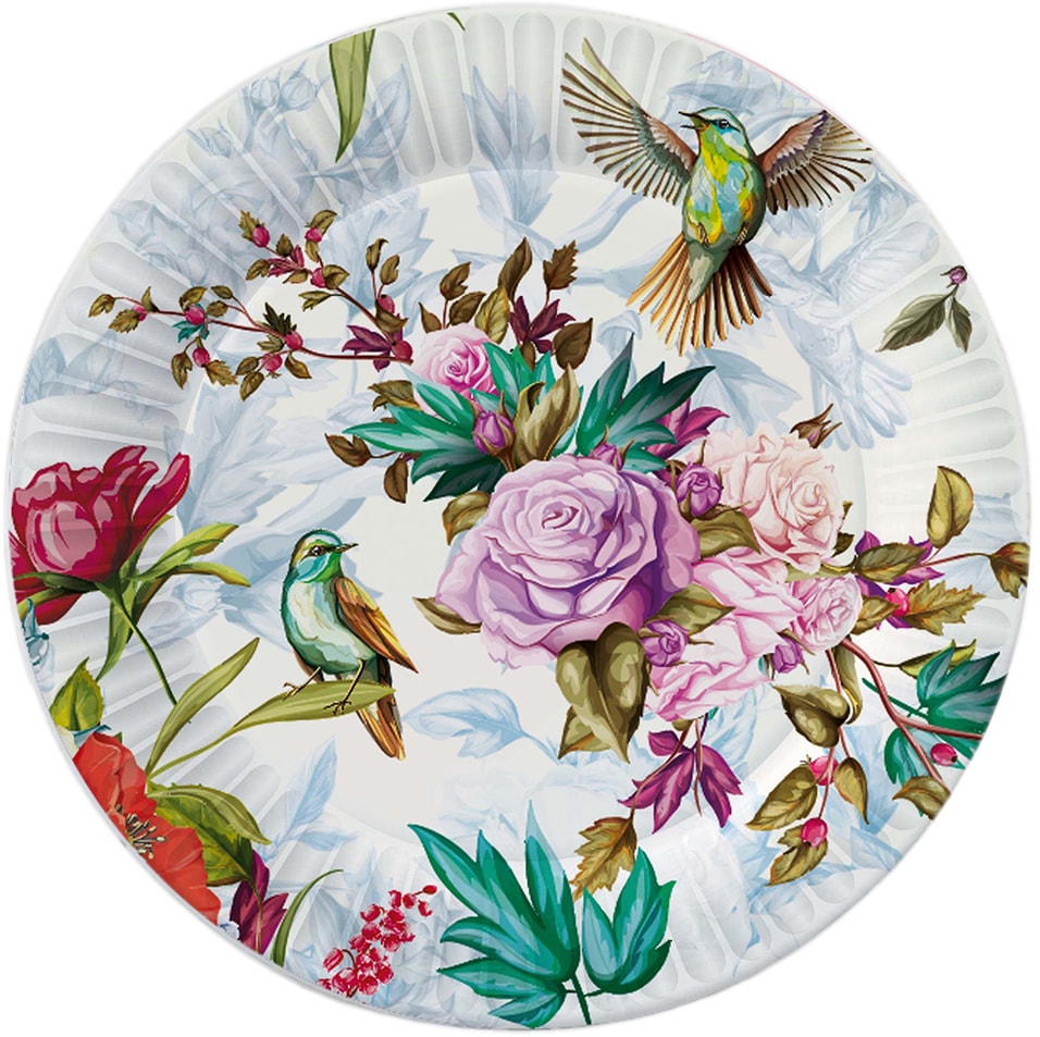 Набор бумажных тарелок ND Play Птицы и цветы 180мм 6шт