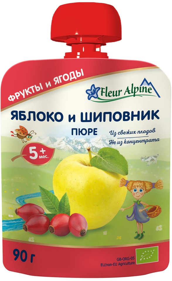 Пюре Fleur Alpine Organic Яблоко и шиповник с 5 месяцев 90г