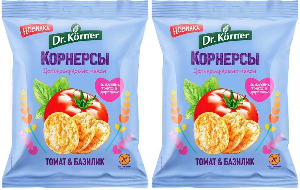 Чипсы Dr.Korner Кукурузно-рисовые с Томатом и Базиликом 50г (упаковка 2 шт.)