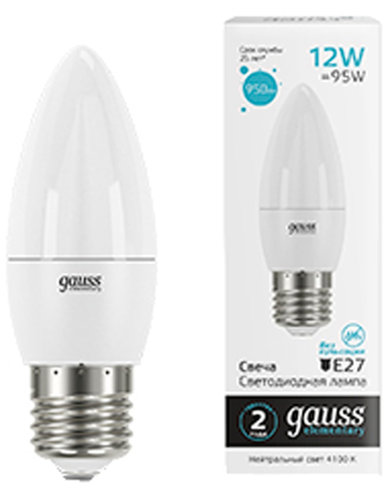 Лампа Gauss Elementary Свеча 12W 950lm 4100K E27 LED