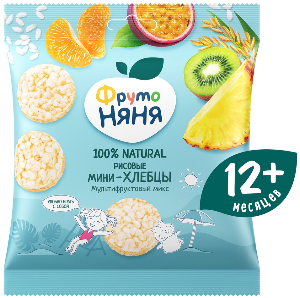 Мини-хлебцы ФрутоНяня рисовые Мультифруктовый микс с 12 месяцев 30г