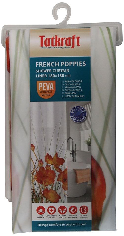 Штора для ванной комнаты Tatkraft French Poppies Peva 180*180см от Vprok.ru