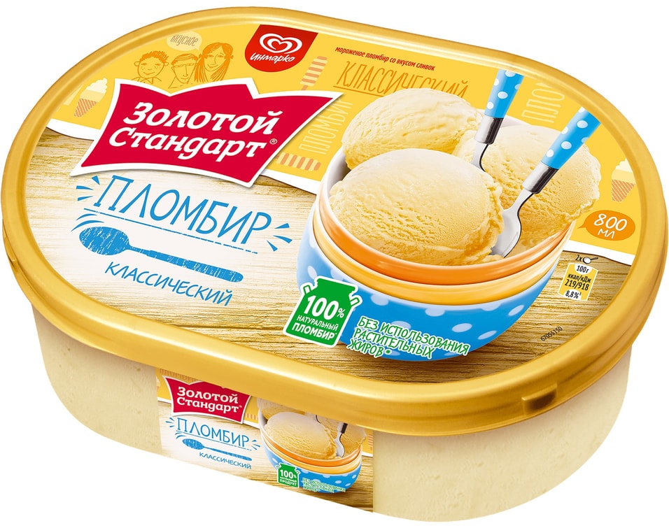 Мороженое Золотой Стандарт Пломбир Классический 12% 475г
