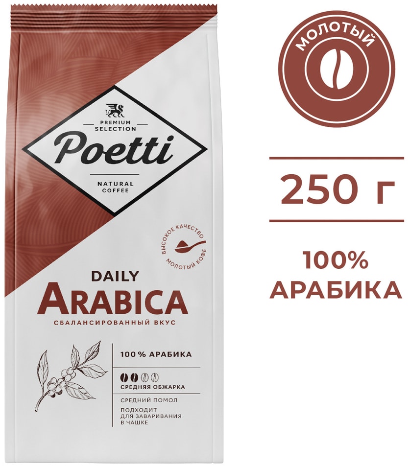Кофе молотый Poetti Daily Arabica 250г