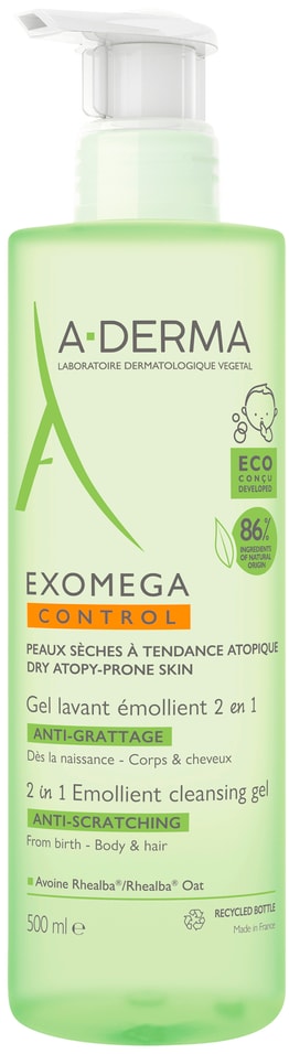 Гель для тела и волос A-Derma Exomega Control очищающий 2в1 500мл