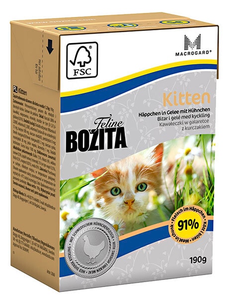 Влажный корм для котят Bozita Kitten кусочки в желе с курицей 190г