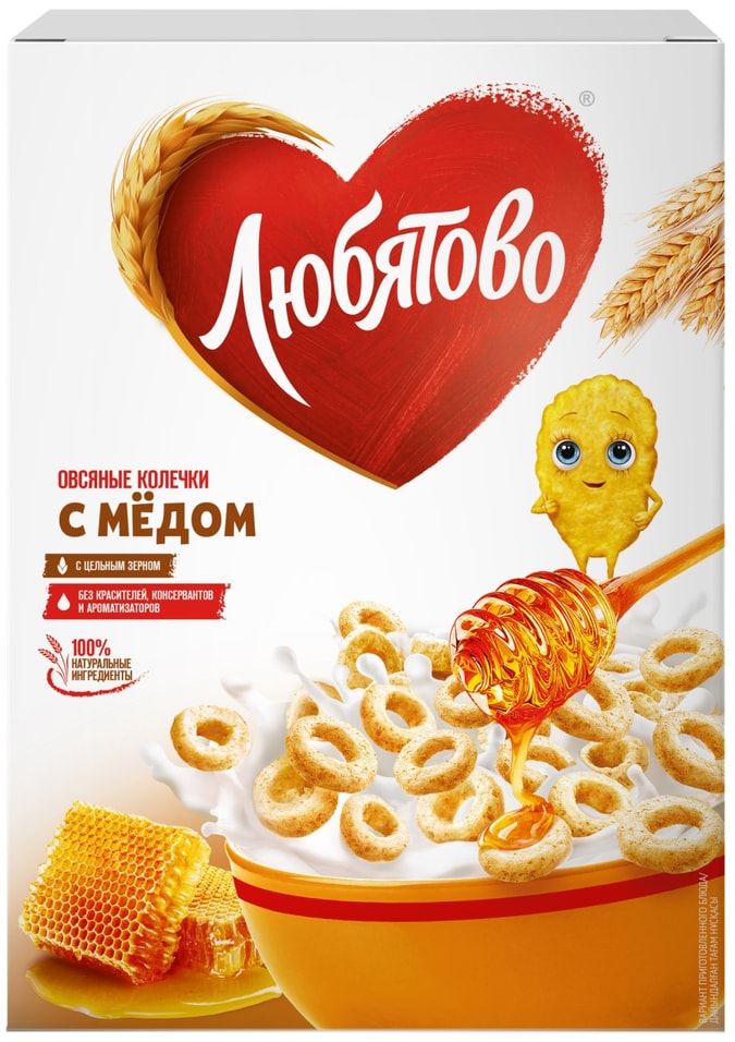 Готовый завтрак Любятово Овсяные колечки с медом 200г от Vprok.ru