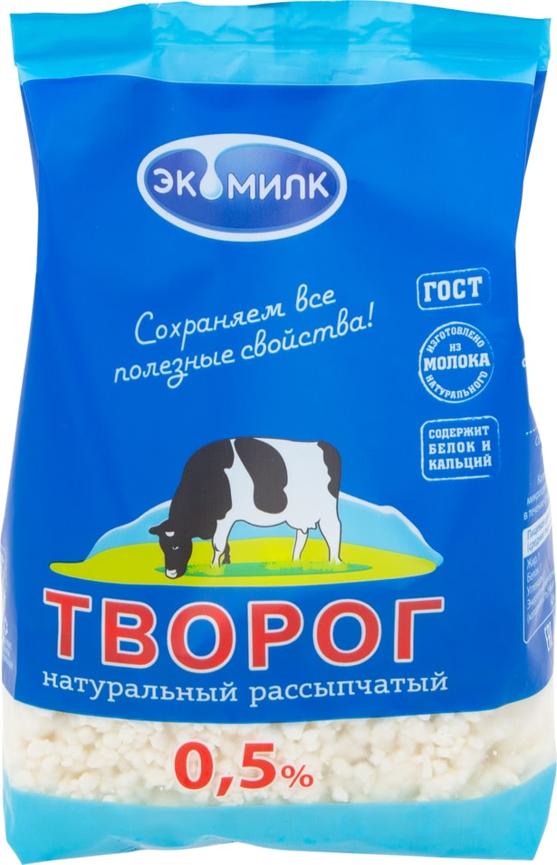 Творог Экомилк рассыпчатый обезжиренный 0.5% 350г от Vprok.ru