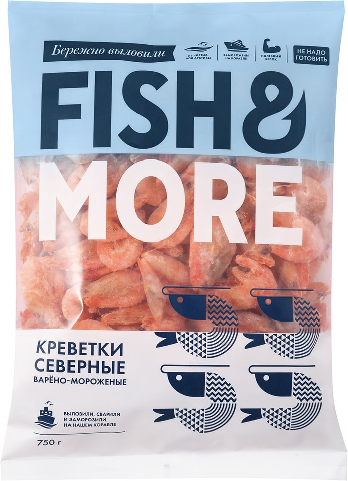 Креветки Fish & More Северные варено-мороженые 80/100 750г от Vprok.ru