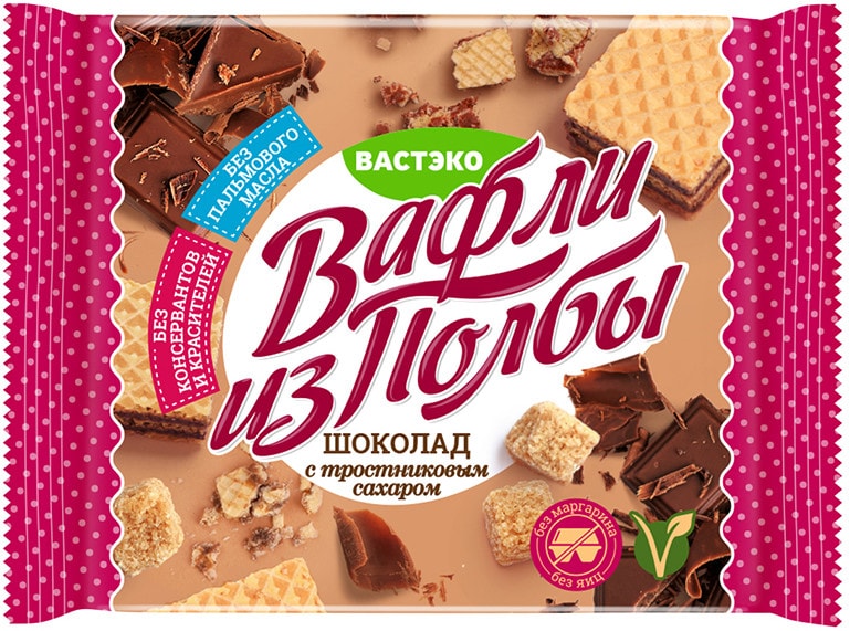 Вафли из полбы Вастэко Шоколадные с тростниковым сахаром 45г