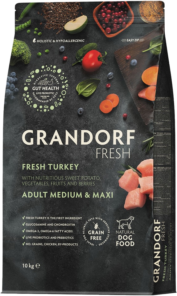 Сухой корм для собак Grandorf Fresh Dog Adult Med &Maxi Turkey &Sweet Potato Свежее мясо индейки с бататом 10кг