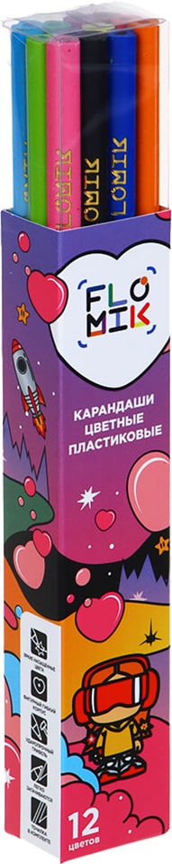 Карандаши цветные Flomik Сердца 12 цветов