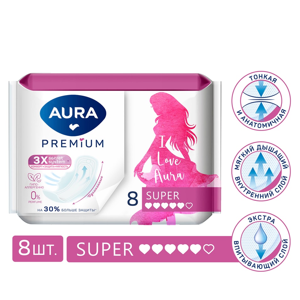 Прокладки гигиенические Aura Premium Super 8шт